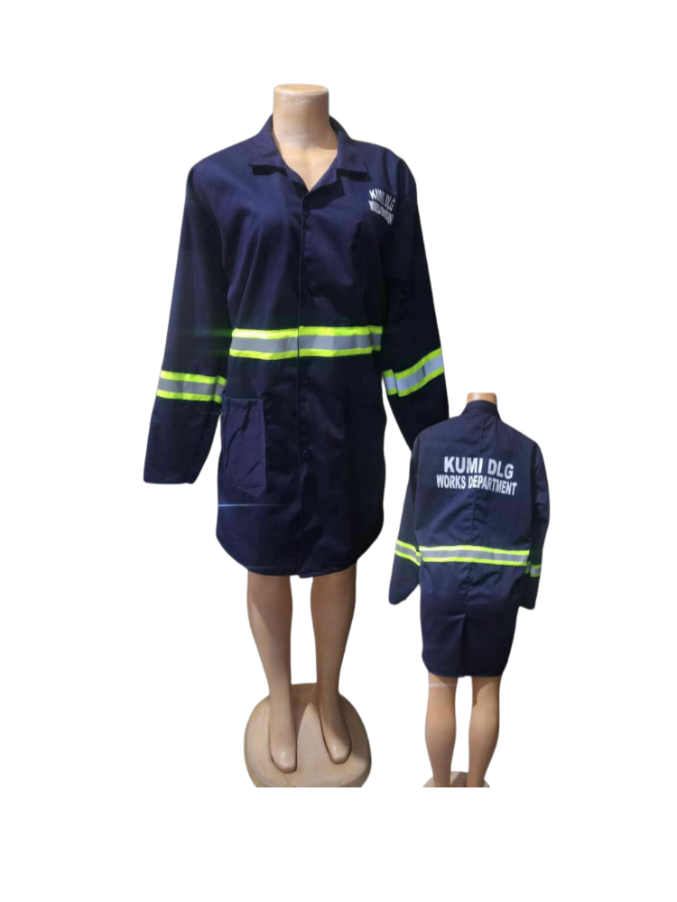 navy work coat with reflective strips