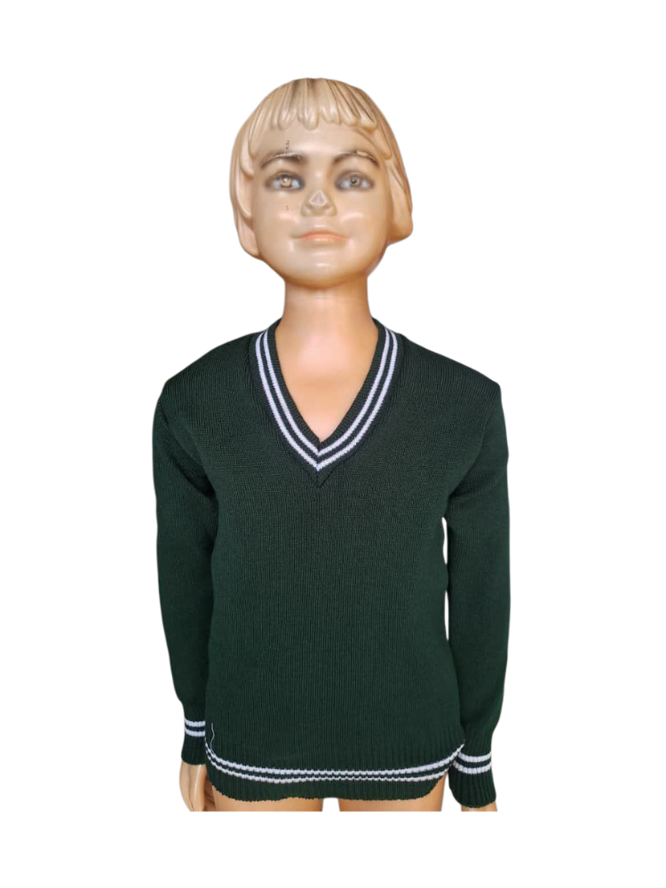 green v neck school sweater